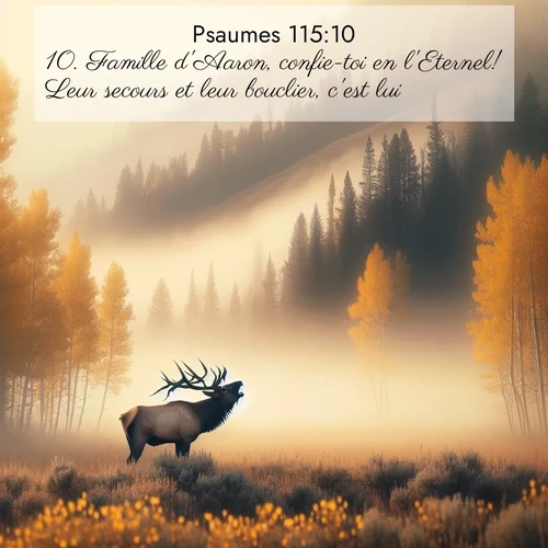 Segond21 Psaumes  ; image nature: image avec le verset biblique :Famille d&#039;Aaron, confie-toi en l&#039;Eternel! Leur secours et leur bouclier, c&#039;est lui. ;  ; 115:10