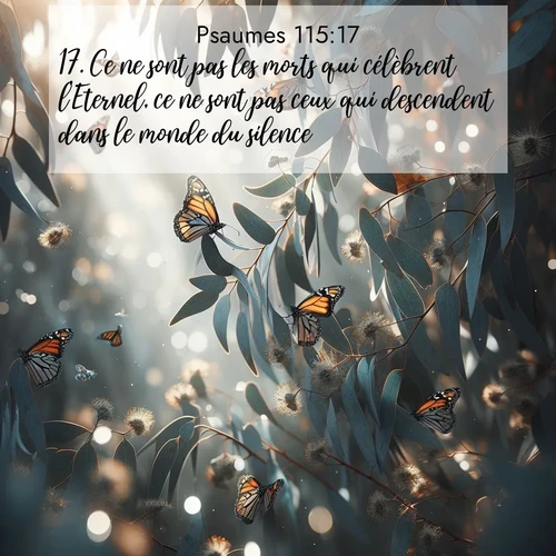 Segond21 Psaumes  ; image nature: image avec le verset biblique :Ce ne sont pas les morts qui célèbrent l&#039;Eternel, ce ne sont pas ceux qui descendent dans le monde du silence, ;  ; 115:17