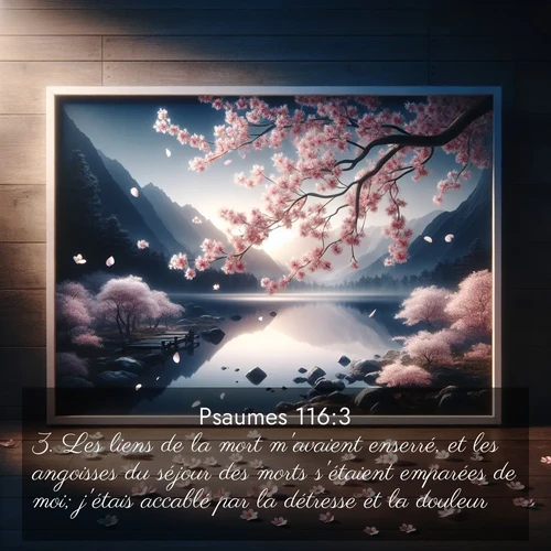 Segond21 Psaumes  ; image nature: image avec le verset biblique :Les liens de la mort m&#039;avaient enserré, et les angoisses du séjour des morts s&#039;étaient emparées de moi; j&#039;étais accablé par la détresse et la douleur, ;  ; 116:3