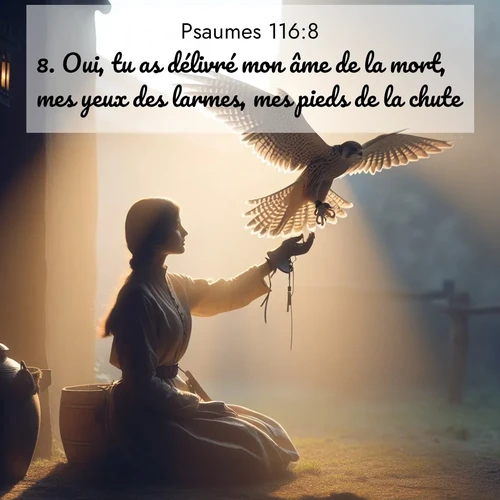 Segond21 Psaumes  ; image nature: image avec le verset biblique :Oui, tu as délivré mon âme de la mort, mes yeux des larmes, mes pieds de la chute. ;  ; 116:8