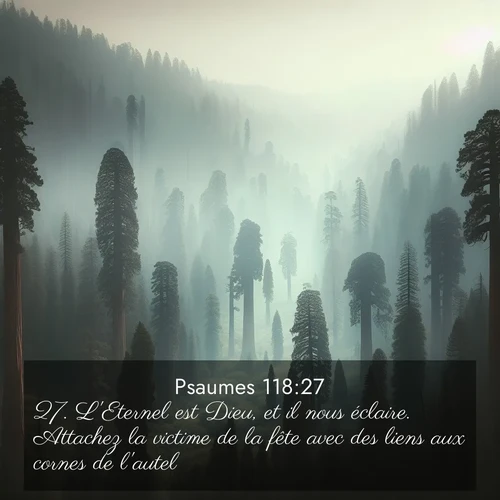 Segond21 Psaumes  ; image nature: image avec le verset biblique :L&#039;Eternel est Dieu, et il nous éclaire. Attachez la victime de la fête avec des liens aux cornes de l&#039;autel! ;  ; 118:27
