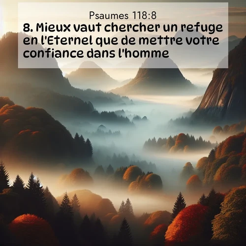 Segond21 Psaumes  ; image nature: image avec le verset biblique :Mieux vaut chercher un refuge en l&#039;Eternel que de mettre votre confiance dans l&#039;homme; ;  ; 118:8