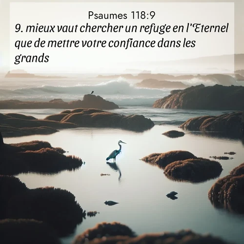 Segond21 Psaumes  ; image nature: image avec le verset biblique :mieux vaut chercher un refuge en l&#039;Eternel que de mettre votre confiance dans les grands. ;  ; 118:9