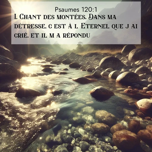 Segond21 Psaumes  ; image nature: image avec le verset biblique :Chant des montées. Dans ma détresse, c&#039;est à l&#039;Eternel que j&#039;ai crié, et il m&#039;a répondu. ;  ; 120:1