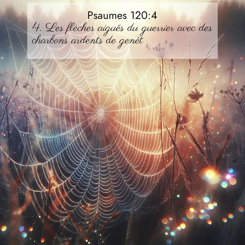 Segond21 Psaumes  ; image nature: image avec le verset biblique :Les flèches aiguës du guerrier avec des charbons ardents de genêt! ;  ; 120:4