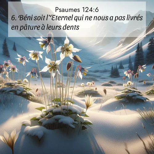 Segond21 Psaumes  ; image nature: image avec le verset biblique :Béni soit l&#039;Eternel qui ne nous a pas livrés en pâture à leurs dents! ;  ; 124:6