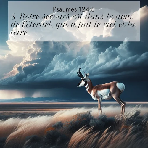 Segond21 Psaumes  ; image nature: image avec le verset biblique :Notre secours est dans le nom de l&#039;Eternel, qui a fait le ciel et la terre. ;  ; 124:8