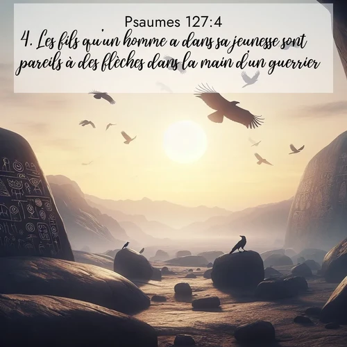 Segond21 Psaumes  ; image nature: image avec le verset biblique :Les fils qu&#039;un homme a dans sa jeunesse sont pareils à des flèches dans la main d&#039;un guerrier: ;  ; 127:4