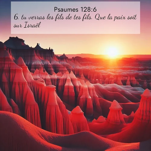 Segond21 Psaumes  ; image nature: image avec le verset biblique :tu verras les fils de tes fils. Que la paix soit sur Israël! ;  ; 128:6