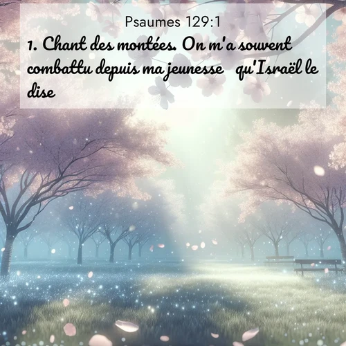 Segond21 Psaumes  ; image nature: image avec le verset biblique :Chant des montées. On m&#039;a souvent combattu depuis ma jeunesse  qu&#039;Israël le dise  ;  ; 129:1