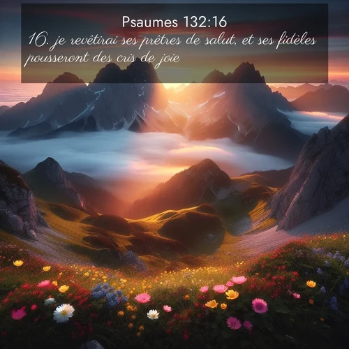 Segond21 Psaumes  ; image nature: image avec le verset biblique :je revêtirai ses prêtres de salut, et ses fidèles pousseront des cris de joie. ;  ; 132:16
