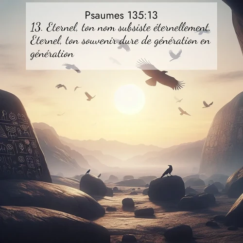 Segond21 Psaumes  ; image nature: image avec le verset biblique :Eternel, ton nom subsiste éternellement. Eternel, ton souvenir dure de génération en génération. ;  ; 135:13