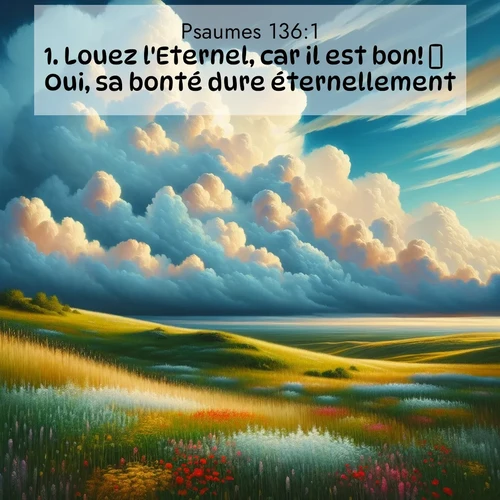 Segond21 Psaumes  ; image nature: image avec le verset biblique :Louez l&#039;Eternel, car il est bon!  Oui, sa bonté dure éternellement.  ;  ; 136:1