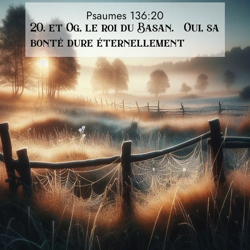 Segond21 Psaumes  ; image nature: image avec le verset biblique :et Og, le roi du Basan.  Oui, sa bonté dure éternellement.  ;  ; 136:20