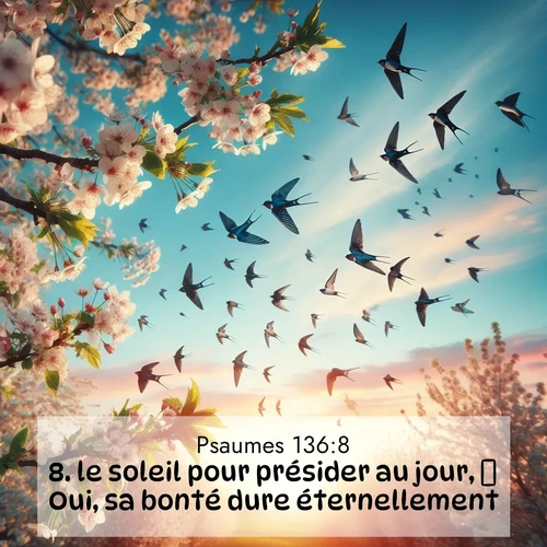 Segond21 Psaumes  ; image nature: image avec le verset biblique :le soleil pour présider au jour,  Oui, sa bonté dure éternellement.  ;  ; 136:8