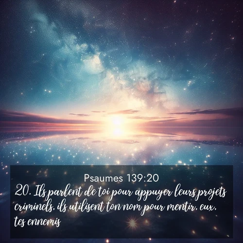 Segond21 Psaumes  ; image nature: image avec le verset biblique :Ils parlent de toi pour appuyer leurs projets criminels, ils utilisent ton nom pour mentir, eux, tes ennemis! ;  ; 139:20