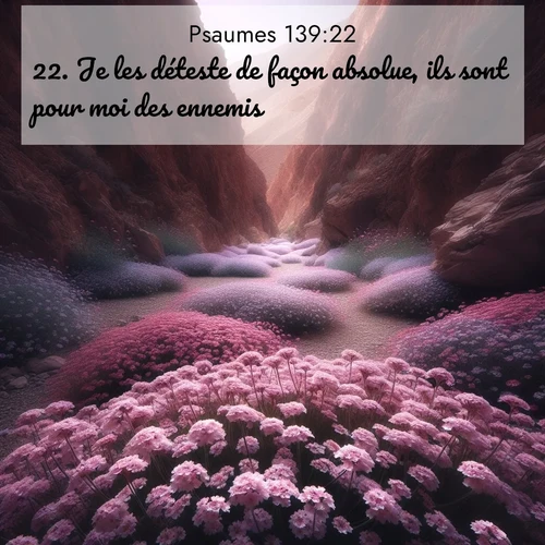 Segond21 Psaumes  ; image nature: image avec le verset biblique :Je les déteste de façon absolue, ils sont pour moi des ennemis. ;  ; 139:22