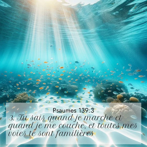 Segond21 Psaumes  ; image nature: image avec le verset biblique :Tu sais quand je marche et quand je me couche, et toutes mes voies te sont familières. ;  ; 139:3