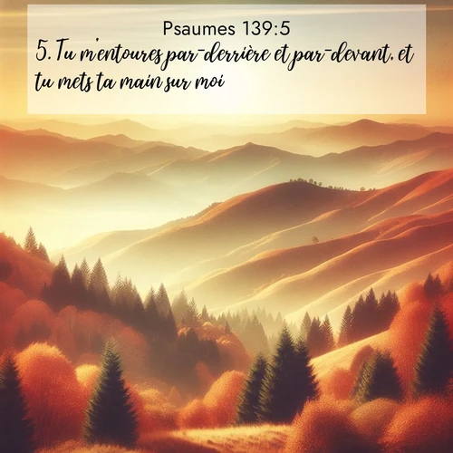 Segond21 Psaumes  ; image nature: image avec le verset biblique :Tu m&#039;entoures par-derrière et par-devant, et tu mets ta main sur moi. ;  ; 139:5