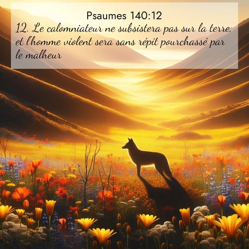 Segond21 Psaumes  ; image nature: image avec le verset biblique :Le calomniateur ne subsistera pas sur la terre, et l&#039;homme violent sera sans répit pourchassé par le malheur. ;  ; 140:12