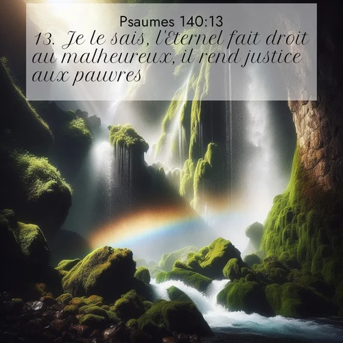 Segond21 Psaumes  ; image nature: image avec le verset biblique :Je le sais, l&#039;Eternel fait droit au malheureux, il rend justice aux pauvres. ;  ; 140:13