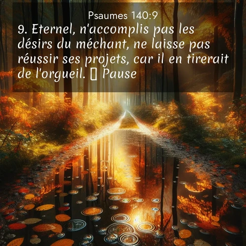 Segond21 Psaumes  ; image nature: image avec le verset biblique :Eternel, n&#039;accomplis pas les désirs du méchant, ne laisse pas réussir ses projets, car il en tirerait de l&#039;orgueil.        Pause. ;  ; 140:9