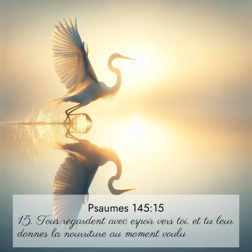 Segond21 Psaumes  ; image nature: image avec le verset biblique :Tous regardent avec espoir vers toi, et tu leur donnes la nourriture au moment voulu. ;  ; 145:15