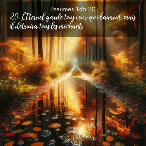 Segond21 Psaumes  ; image nature: image avec le verset biblique :L&#039;Eternel garde tous ceux qui l&#039;aiment, mais il détruira tous les méchants. ;  ; 145:20