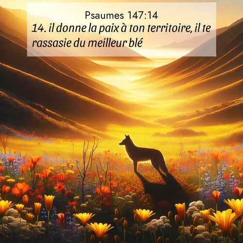 Segond21 Psaumes  ; image nature: image avec le verset biblique :il donne la paix à ton territoire, il te rassasie du meilleur blé. ;  ; 147:14
