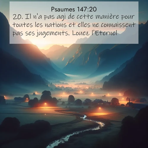 Segond21 Psaumes  ; image nature: image avec le verset biblique :Il n&#039;a pas agi de cette manière pour toutes les nations et elles ne connaissent pas ses jugements. Louez l&#039;Eternel! ;  ; 147:20