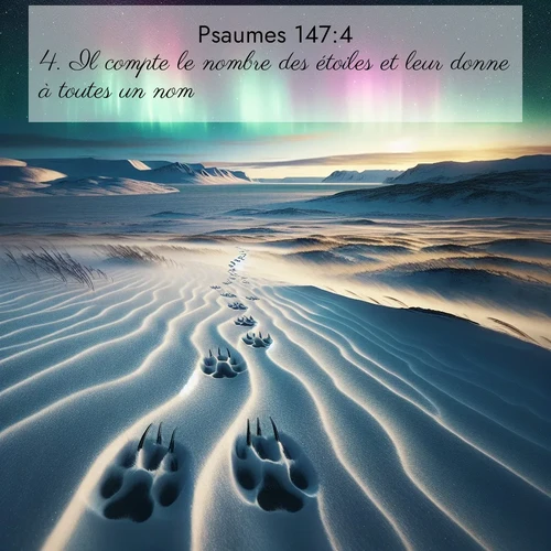 Segond21 Psaumes  ; image nature: image avec le verset biblique :Il compte le nombre des étoiles et leur donne à toutes un nom. ;  ; 147:4