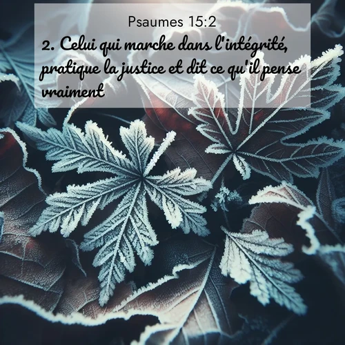 Segond21 Psaumes  ; image nature: image avec le verset biblique :Celui qui marche dans l&#039;intégrité, pratique la justice et dit ce qu&#039;il pense vraiment. ;  ; 15:2
