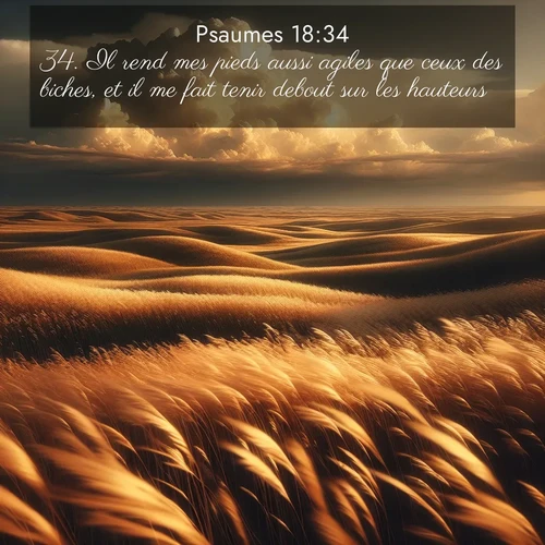 Segond21 Psaumes  ; image nature: image avec le verset biblique :Il rend mes pieds aussi agiles que ceux des biches, et il me fait tenir debout sur les hauteurs. ;  ; 18:34