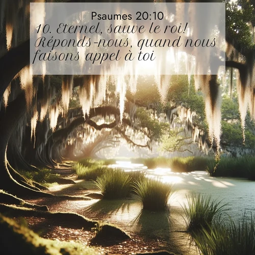 Segond21 Psaumes  ; image nature: image avec le verset biblique :Eternel, sauve le roi! Réponds-nous, quand nous faisons appel à toi! ;  ; 20:10