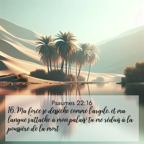 Segond21 Psaumes  ; image nature: image avec le verset biblique :Ma force se dessèche comme l&#039;argile, et ma langue s&#039;attache à mon palais; tu me réduis à la poussière de la mort. ;  ; 22:16
