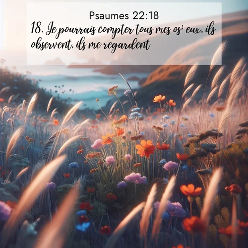 Segond21 Psaumes  ; image nature: image avec le verset biblique :Je pourrais compter tous mes os; eux, ils observent, ils me regardent, ;  ; 22:18