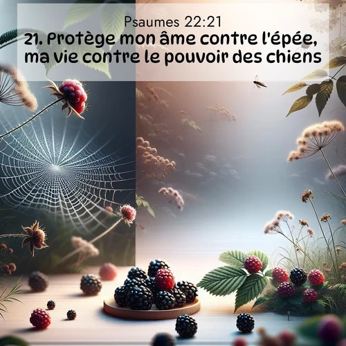 Segond21 Psaumes  ; image nature: image avec le verset biblique :Protège mon âme contre l&#039;épée, ma vie contre le pouvoir des chiens! ;  ; 22:21