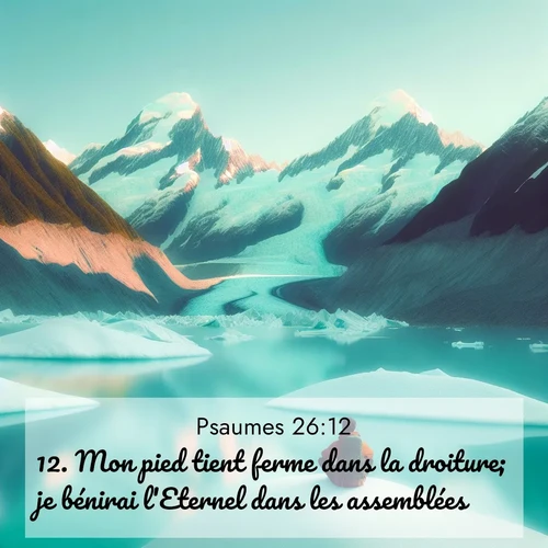 Segond21 Psaumes  ; image nature: image avec le verset biblique :Mon pied tient ferme dans la droiture; je bénirai l&#039;Eternel dans les assemblées. ;  ; 26:12