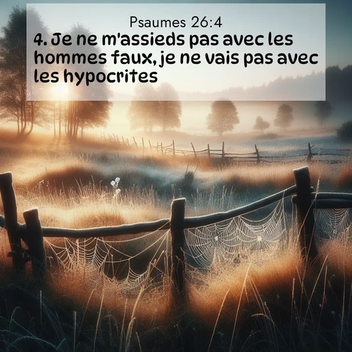 Segond21 Psaumes  ; image nature: image avec le verset biblique :Je ne m&#039;assieds pas avec les hommes faux, je ne vais pas avec les hypocrites. ;  ; 26:4