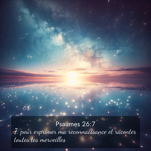 Segond21 Psaumes  ; image nature: image avec le verset biblique :pour exprimer ma reconnaissance et raconter toutes tes merveilles. ;  ; 26:7