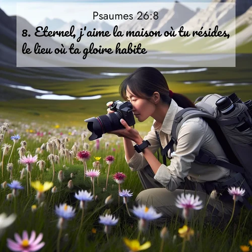 Segond21 Psaumes  ; image nature: image avec le verset biblique :Eternel, j&#039;aime la maison où tu résides, le lieu où ta gloire habite. ;  ; 26:8