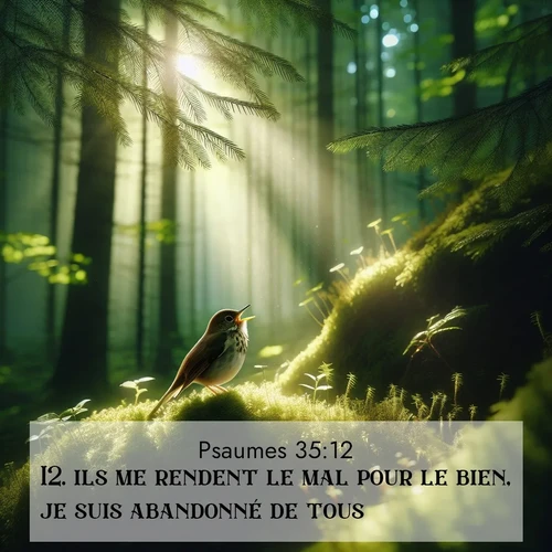 Segond21 Psaumes  ; image nature: image avec le verset biblique :ils me rendent le mal pour le bien, je suis abandonné de tous. ;  ; 35:12