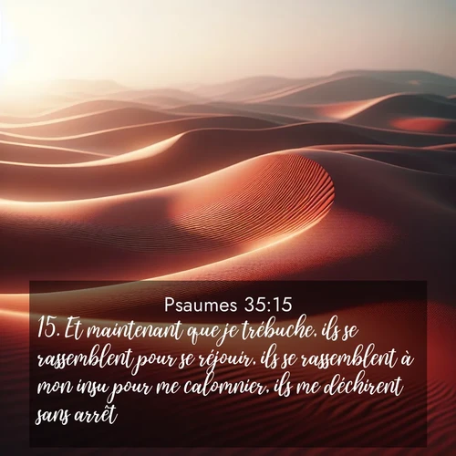 Segond21 Psaumes  ; image nature: image avec le verset biblique :Et maintenant que je trébuche, ils se rassemblent pour se réjouir, ils se rassemblent à mon insu pour me calomnier, ils me déchirent sans arrêt. ;  ; 35:15