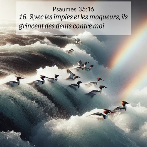 Segond21 Psaumes  ; image nature: image avec le verset biblique :Avec les impies et les moqueurs, ils grincent des dents contre moi. ;  ; 35:16