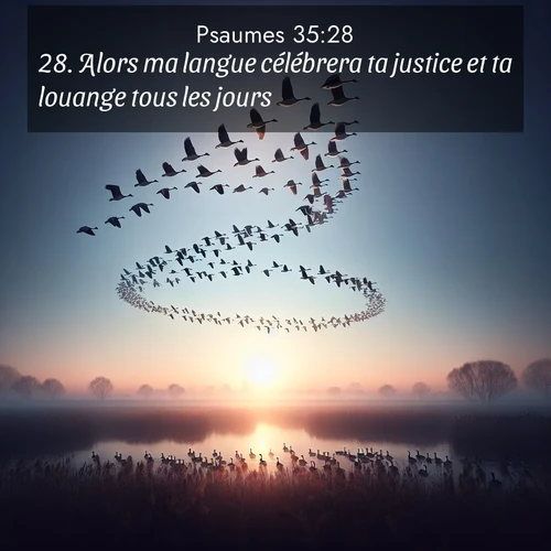 Segond21 Psaumes  ; image nature: image avec le verset biblique :Alors ma langue célébrera ta justice et ta louange tous les jours. ;  ; 35:28