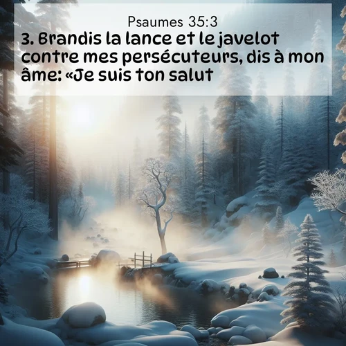 Segond21 Psaumes  ; image nature: image avec le verset biblique :Brandis la lance et le javelot contre mes persécuteurs, dis à mon âme: «Je suis ton salut!» ;  ; 35:3