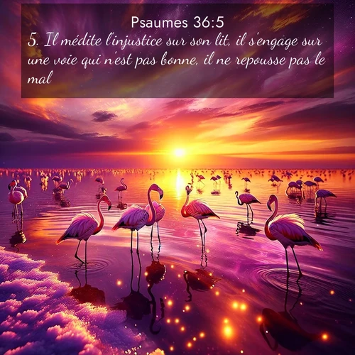 Segond21 Psaumes  ; image nature: image avec le verset biblique :Il médite l&#039;injustice sur son lit, il s&#039;engage sur une voie qui n&#039;est pas bonne, il ne repousse pas le mal. ;  ; 36:5