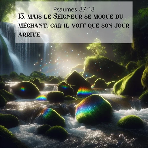 Segond21 Psaumes  ; image nature: image avec le verset biblique :mais le Seigneur se moque du méchant, car il voit que son jour arrive. ;  ; 37:13