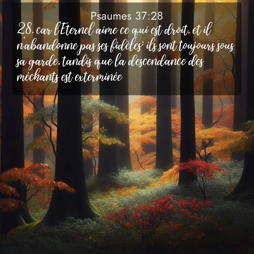 Segond21 Psaumes  ; image nature: image avec le verset biblique :car l&#039;Eternel aime ce qui est droit, et il n&#039;abandonne pas ses fidèles: ils sont toujours sous sa garde, tandis que la descendance des méchants est exterminée. ;  ; 37:28
