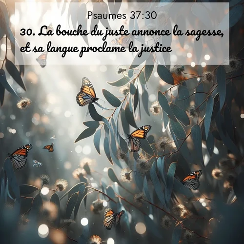 Segond21 Psaumes  ; image nature: image avec le verset biblique :La bouche du juste annonce la sagesse, et sa langue proclame la justice. ;  ; 37:30
